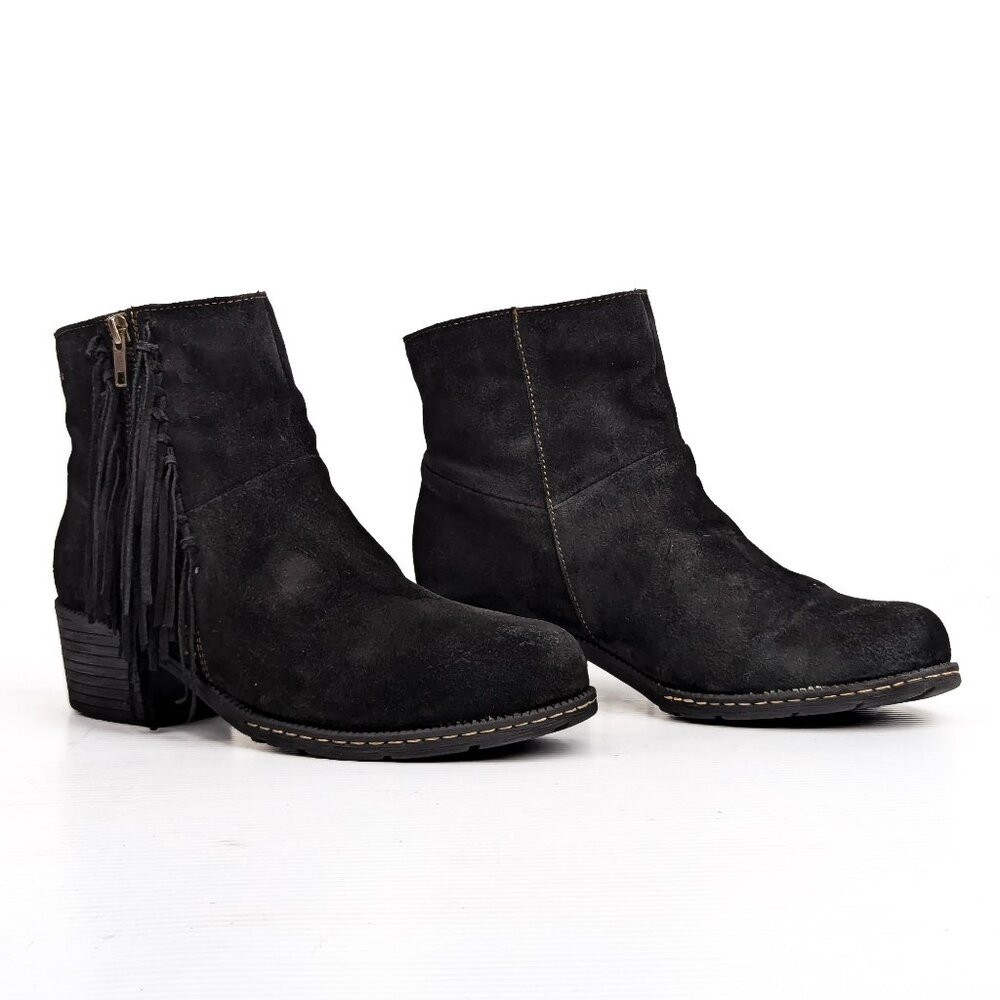 Born Women Kenia Black Suede Fringe Western Zip Ankle Boots sz 9